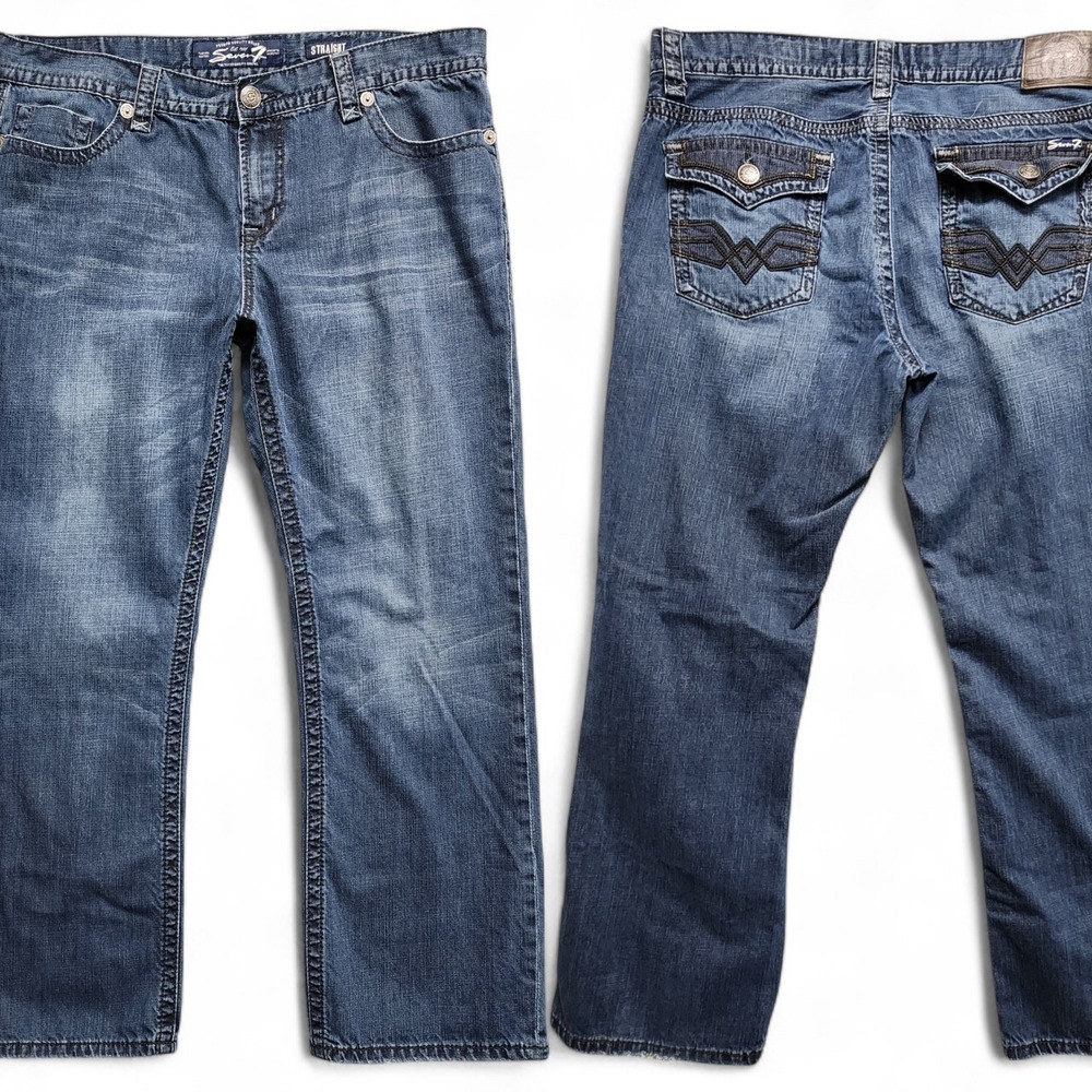 Seven 7 Jeans Mens 40X32 (Fits as 38x31) Straight Leg Embroidered Flap Pockets
